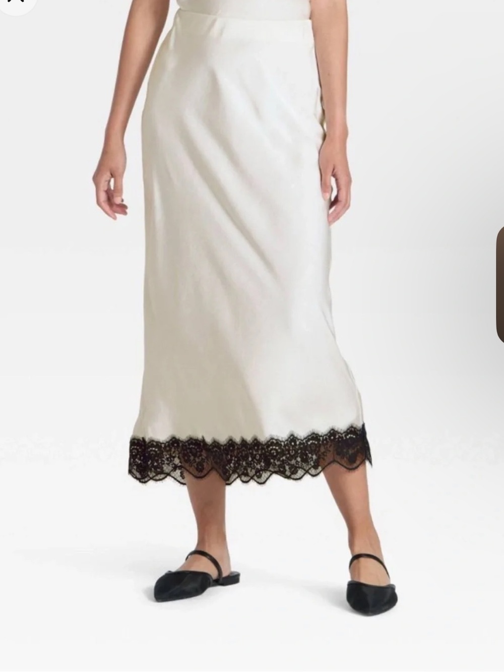 a new day Cream Midi Skirt with Black Lace Trim